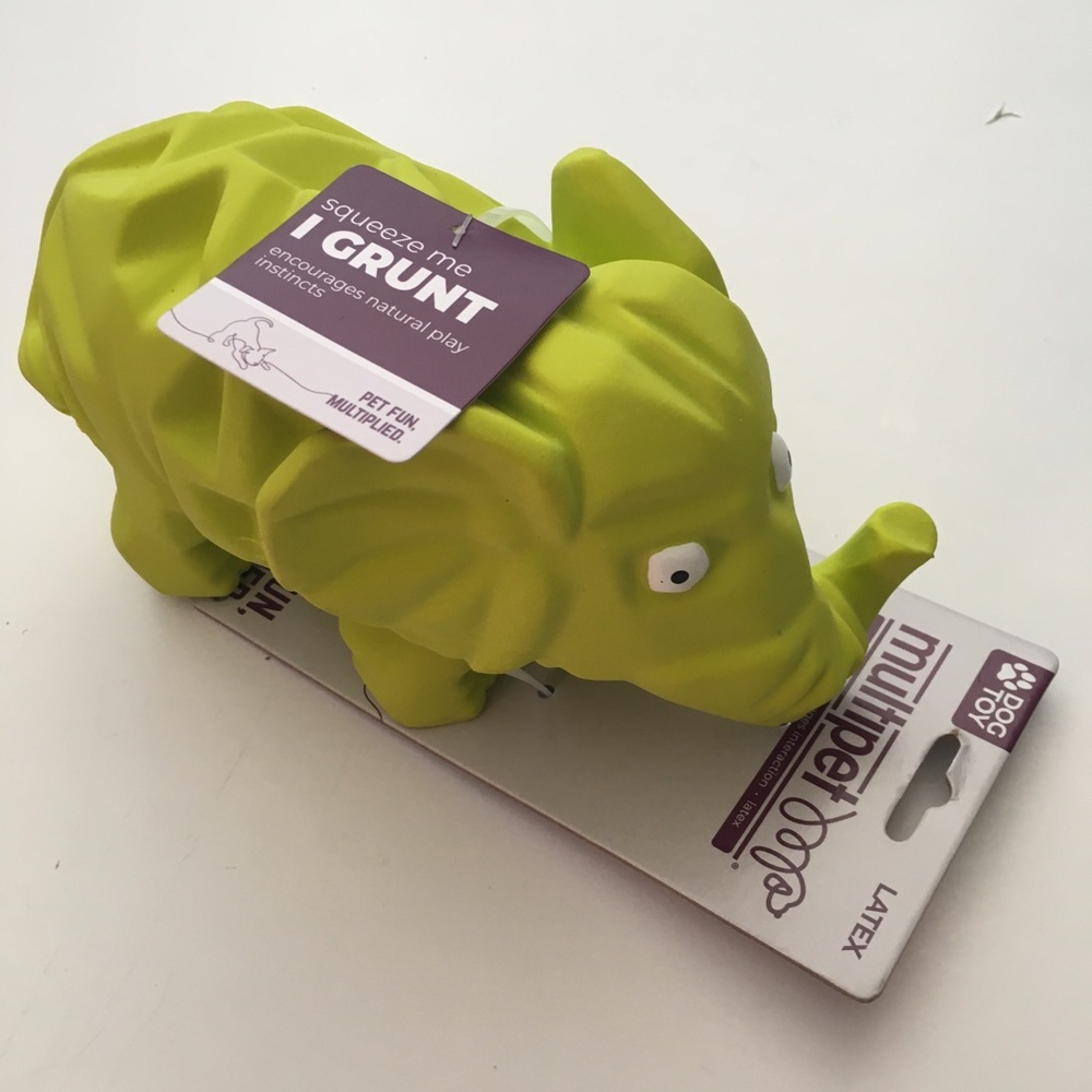 NEW Dog Toy Latex Green Elephant Grunt Noise for Large Pets | Multipet